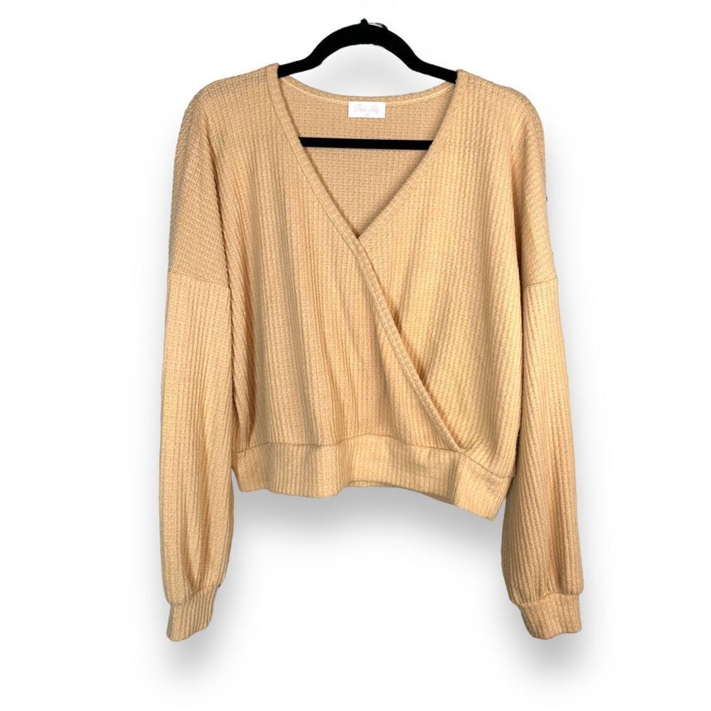 Pink Lily Super Soft Waffle Weave Faux wrap Boxy Fit Top